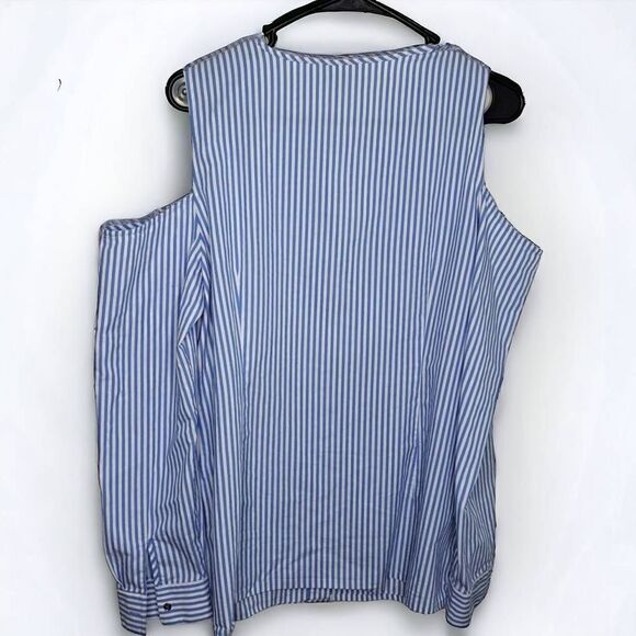 MICHAEL Michael Kors Vertical Stripe Cold Shoulder Button Down Blouse size Large - Picture 4 of 6